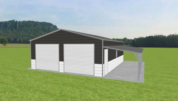 2 Car Garage with Lean To 24 x 30 x 9