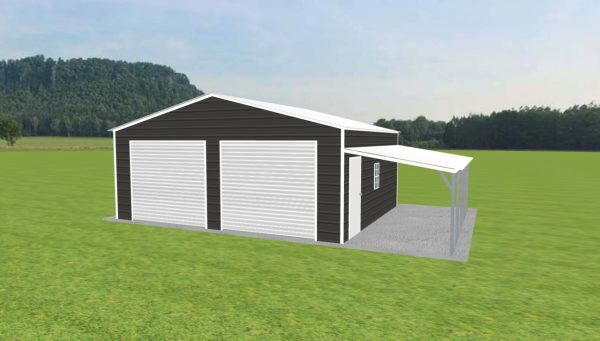 2 Car Garage with Lean To 24 x 20 x 9